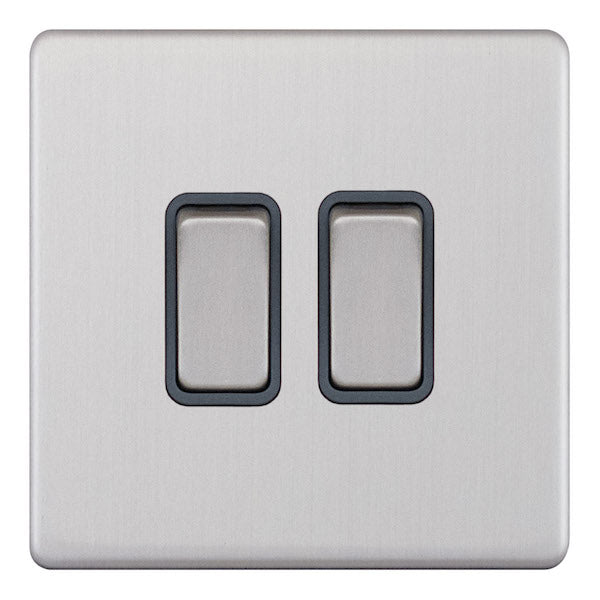Selectric 5MPLUS-102 Satin Chrome Grey Inserts 2G 10A Light Switch