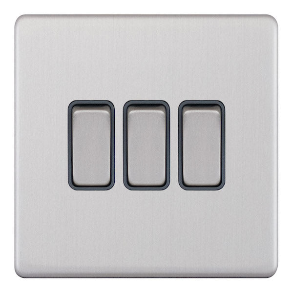 Selectric 5MPLUS-103 Satin Chrome Grey Inserts 3G 10A Light Switch
