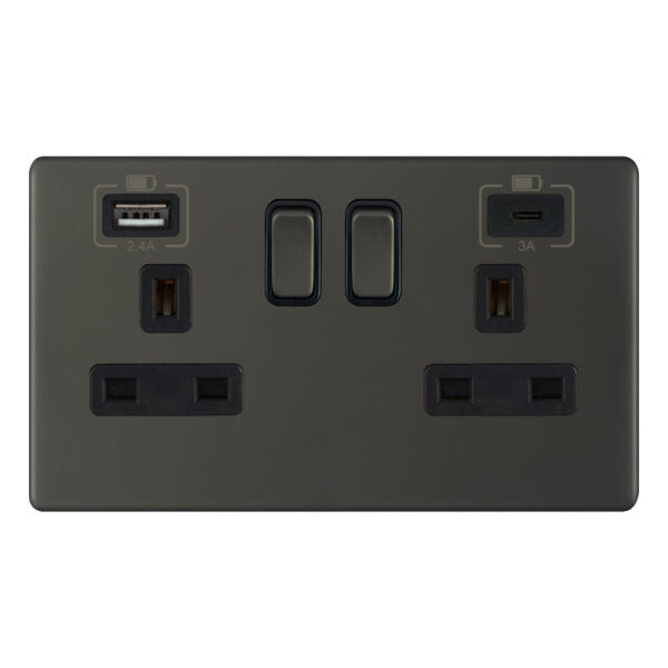 Selectric 5MPLUS-12-63 Dark Bronze 2G 13A Socket With 2 x USB Ports