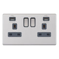 Selectric 5MPLUS-161 Satin Chrome Grey Inserts 2G 13A Socket With 2 x Type A USB Ports