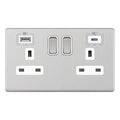Selectric 5MPLUS-763 Satin Chrome White Inserts 2G 13A Socket With 2 x USB Ports