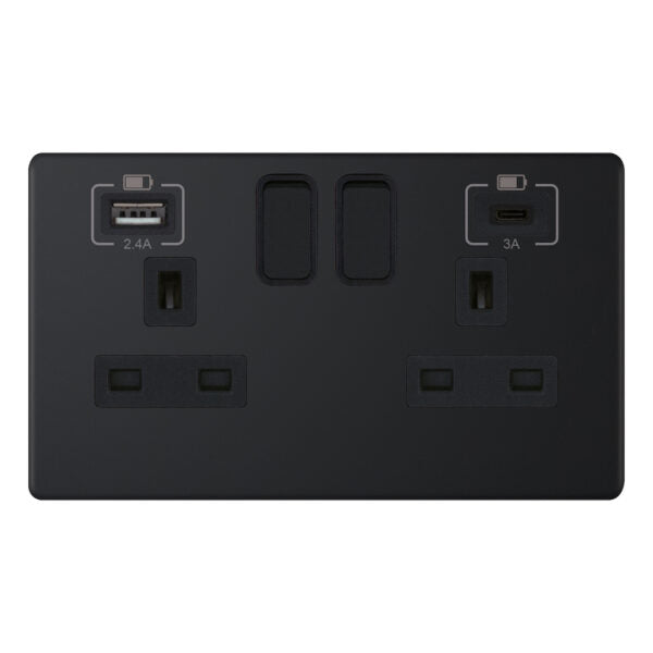 Selectric 5MPLUS-863 Matt Black Black Insert 2G 13A Socket With Type A + C Port