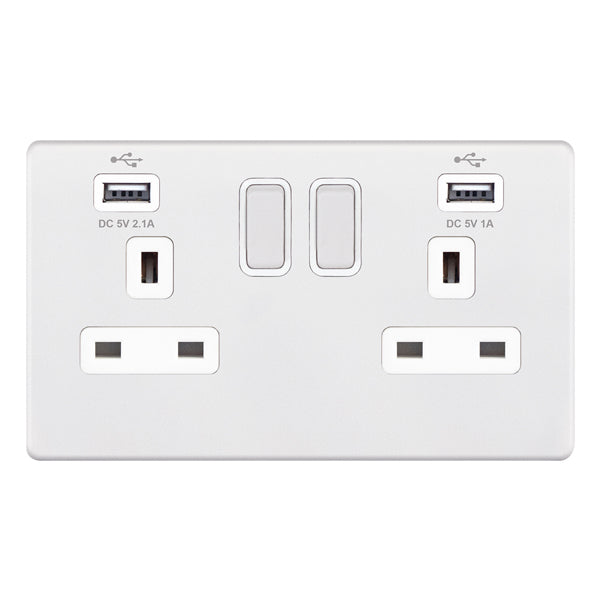 Selectric 5MPLUS-961 Matt White White Inserts 2G 13A Socket With 2 x USB Type A Ports