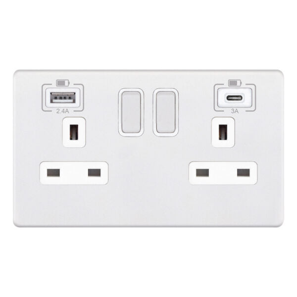 Selectric 5MPLUS-963 Matt White White Inserts 2G 13A Socket With USB Type A + C Ports
