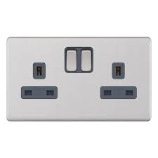 Selectric 5M-PLUS - 13A Socket Outlets 2G Switched SP - Satin Chrome Grey Inserts