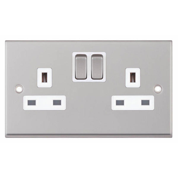 Selectric 7MPRO-151 Satin Chrome White Inserts 2G 13A Socket SP