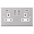 Selectric 7MPRO-161 Satin Chrome White Inserts 2G 13A Socket With 2 x USB Ports
