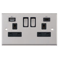 Selectric 7MPRO-263 Satin Chrome Black Inserts 2G 13A Socket With 2 x USB Ports A + C