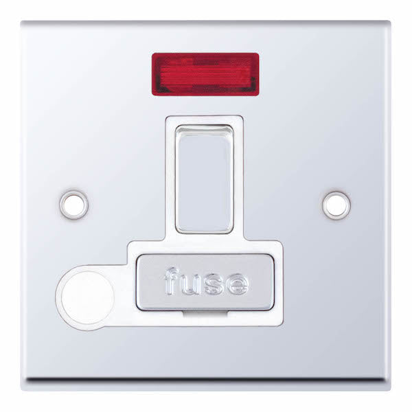 Selectric 7MPRO-330 Polished Chrome White Insert 13A Fused Connection Unit With Neon And Flex Outlet