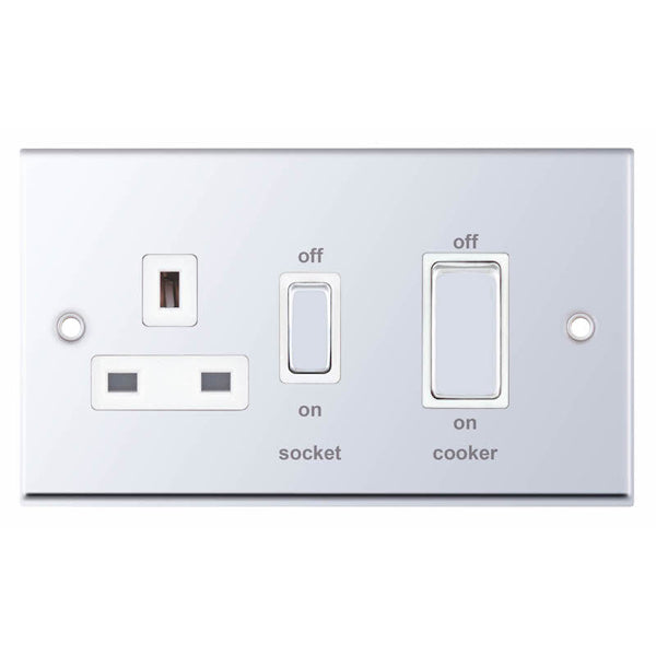 Selectric 7MPRO-349 Polished Chrome White Insert 45A Cooker Control Unit Switched Socket