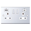 Selectric 7MPRO-363 Polished Chrome White Inserts 2G 13A Socket With Type A + C Ports