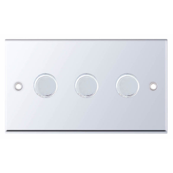 Selectric 7MPRO-366 Polished Chrome White Inserts 3G Dimmer Switch 5/100W