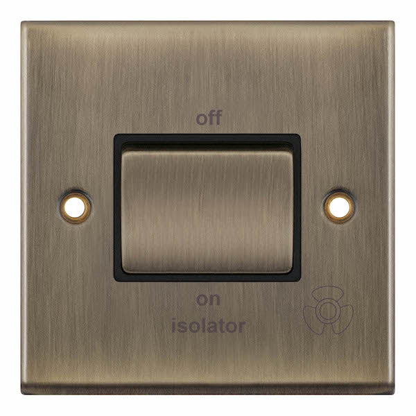 Selectric 7MPRO-608 Antique Brass Black Inserts 10A 3 Pole Fan Isolator Switch