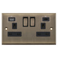 Selectric 7MPRO-663 Antique Brass Black Inserts 2G 13A Socket With 2 x USB Ports Type A + C