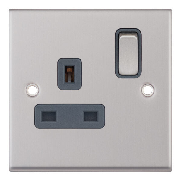 Selectric 7MPRO-721 Satin Chrome Grey Inserts 1G 13A Socket