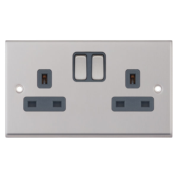 Selectric 7MPRO-751 Satin Chrome Grey Insert 2G 13A Socket