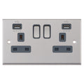 Selectric 7MPRO-761 Satin Chrome Grey Insert 2G 13A Socket With 2 x USB Ports Type A