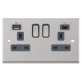 Selectric 7MPRO-763 Satin Chrome Grey Inserts 2G 13A Socket With 2 x USB Type A + C