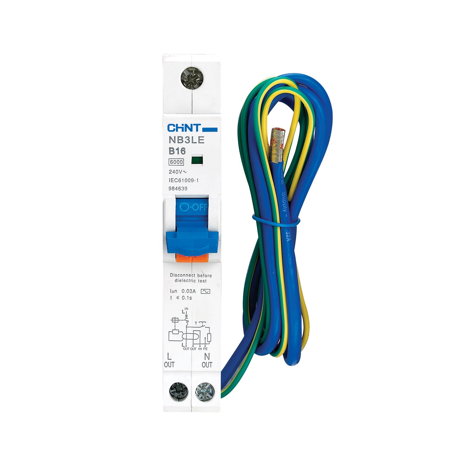 Chint 6A C Curve RCBO 30mA 6kA 1 Pole + Neutral