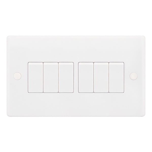 Selectric Smooth 10A Light Switch 6 Gang 2 Way