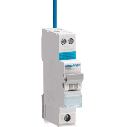 Hager 6A Single Pole 1 Module B Curve 6kA 30mA Type A RCBO