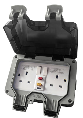 Deligo IP66 Outdoor Switched Socket RCD Passive 2 Gang 13A