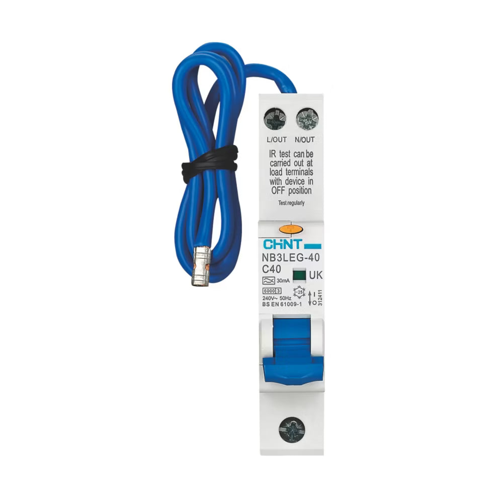 Chint 40A C Curve RCBO 30mA 6kA 1 Pole + Neutral