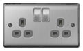 BG Nexus Metal - Brushed Steel 13A 2G Socket with Grey Inserts