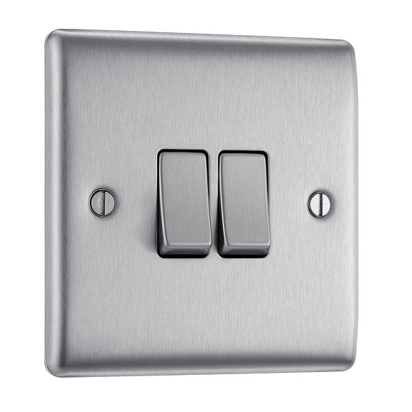 BG Nexus Metal - Brushed Steel - Light Switch 2G 2 Way 20A 16AX