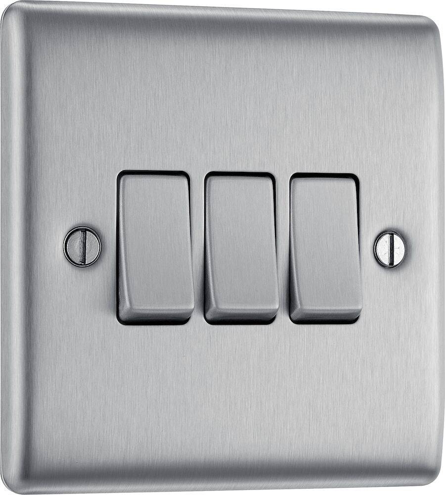 BG Nexus Metal - Brushed Steel - Light Switch 3G 2 Way 20A 16AX