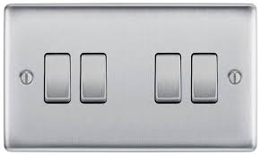 BG Nexus Metal - Brushed Steel - Light Switch 4G 2 Way 20A 16AX