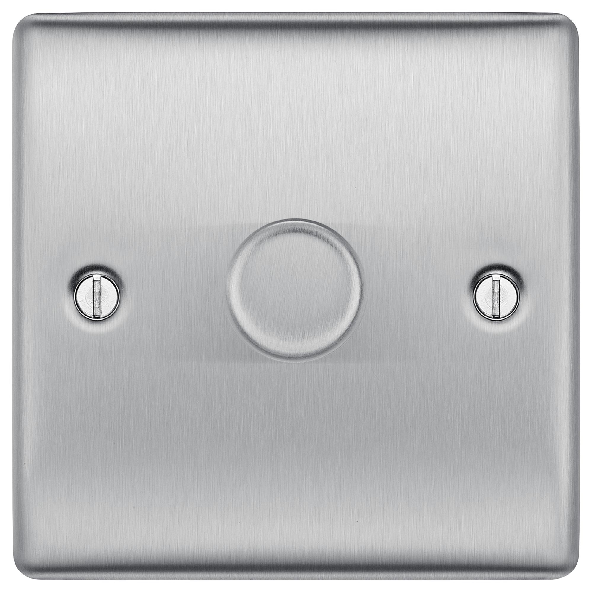 BG Nexus Metal - Brushed Steel 1G Dimmer Switch 200W